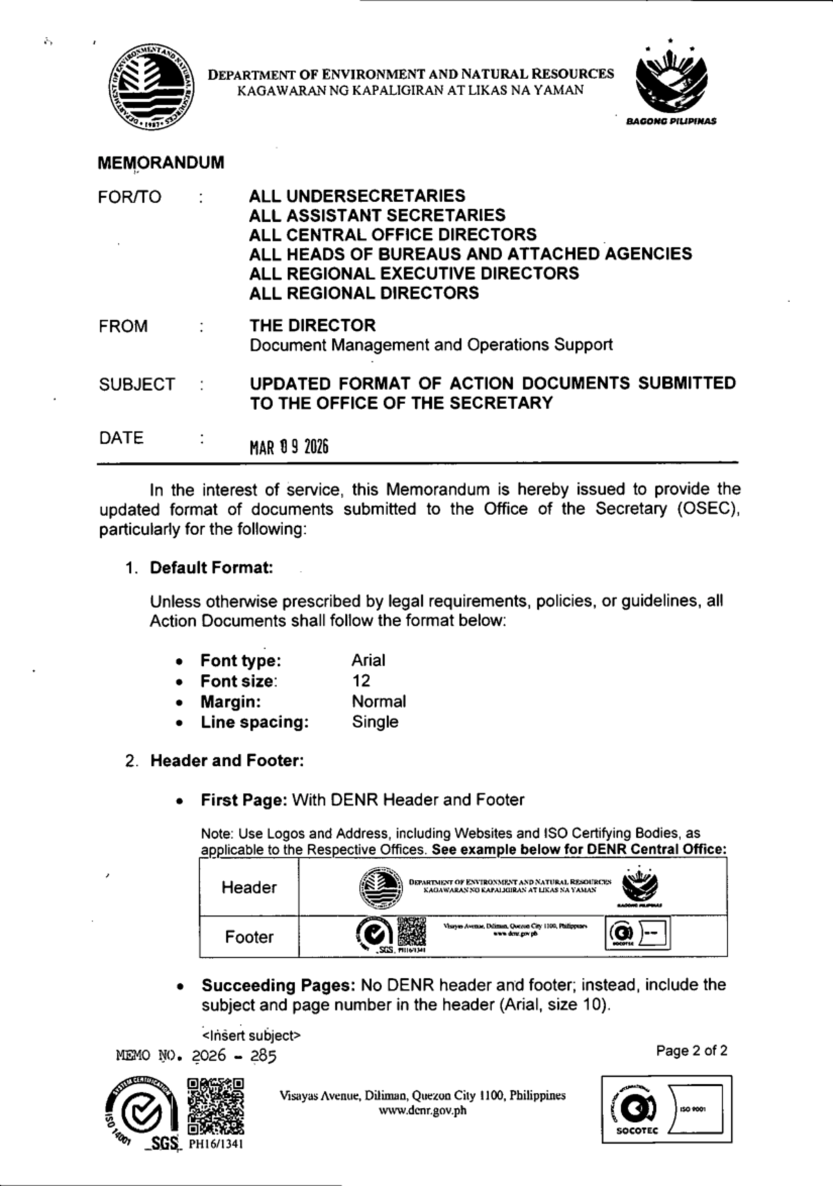 Updated Format for Action Documents - MEMO-2026-285 - Studocu