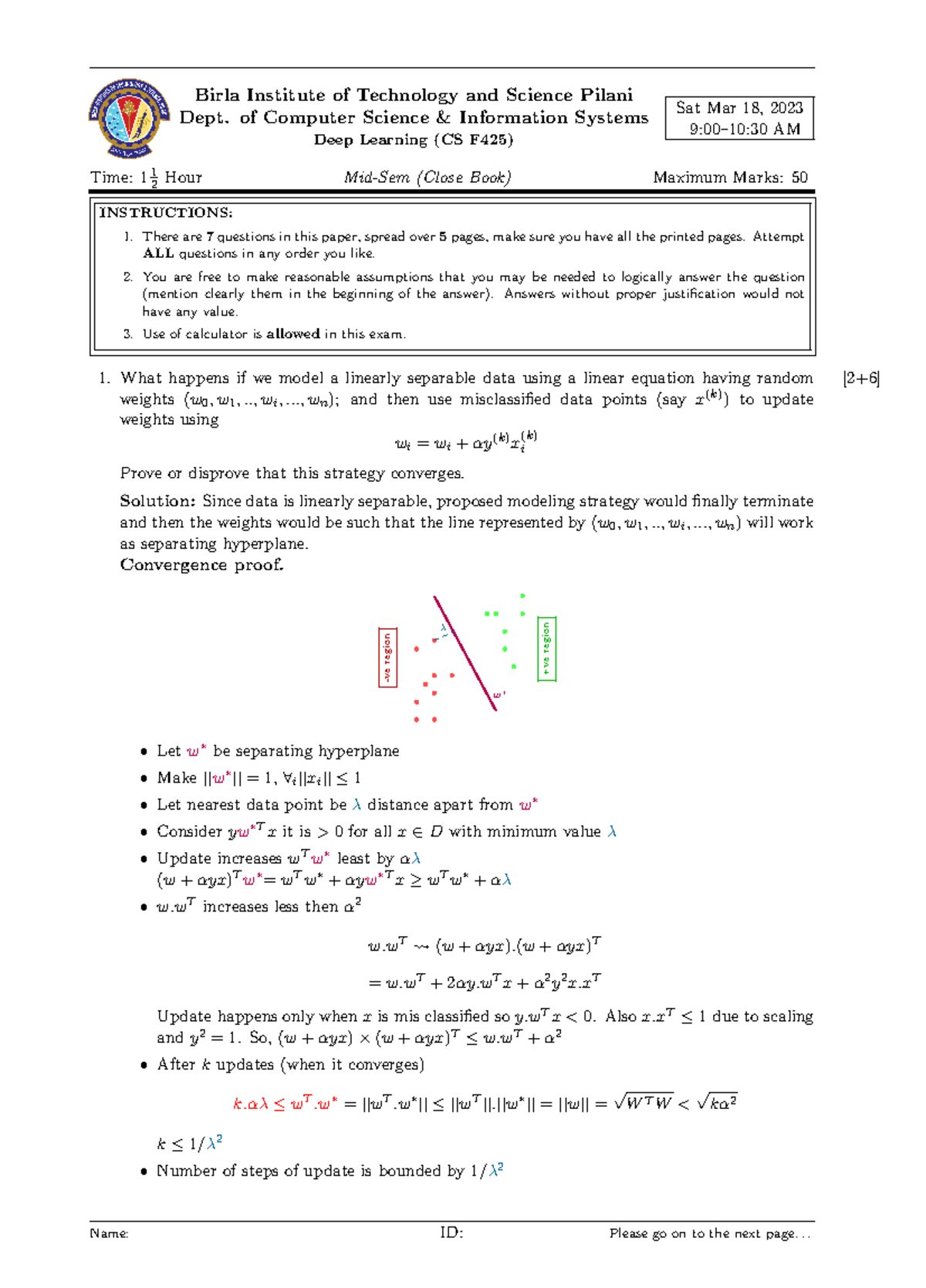 1155 CS F425 Mid Semester Question Paper on Deep Learning 2023 - Studocu