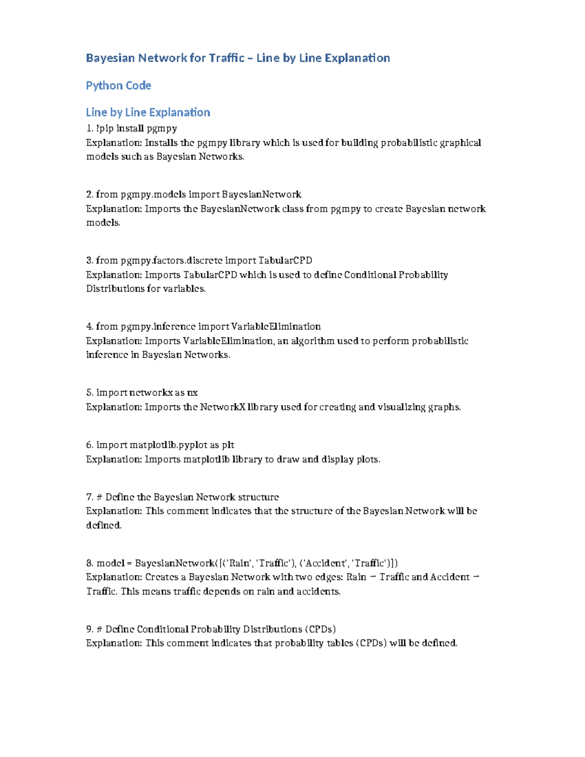 Bayesian Network for Traffic Analysis in Python - Exp-4 - Studocu