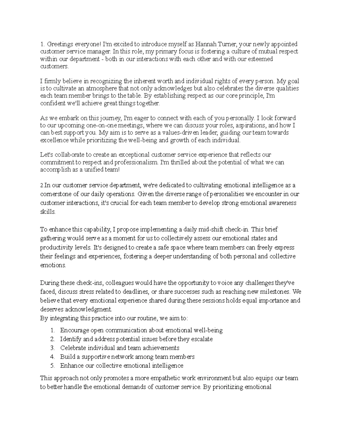 RSM3 TASK 2 - essay - Hello Team, I am thrilled to meet each and every ...