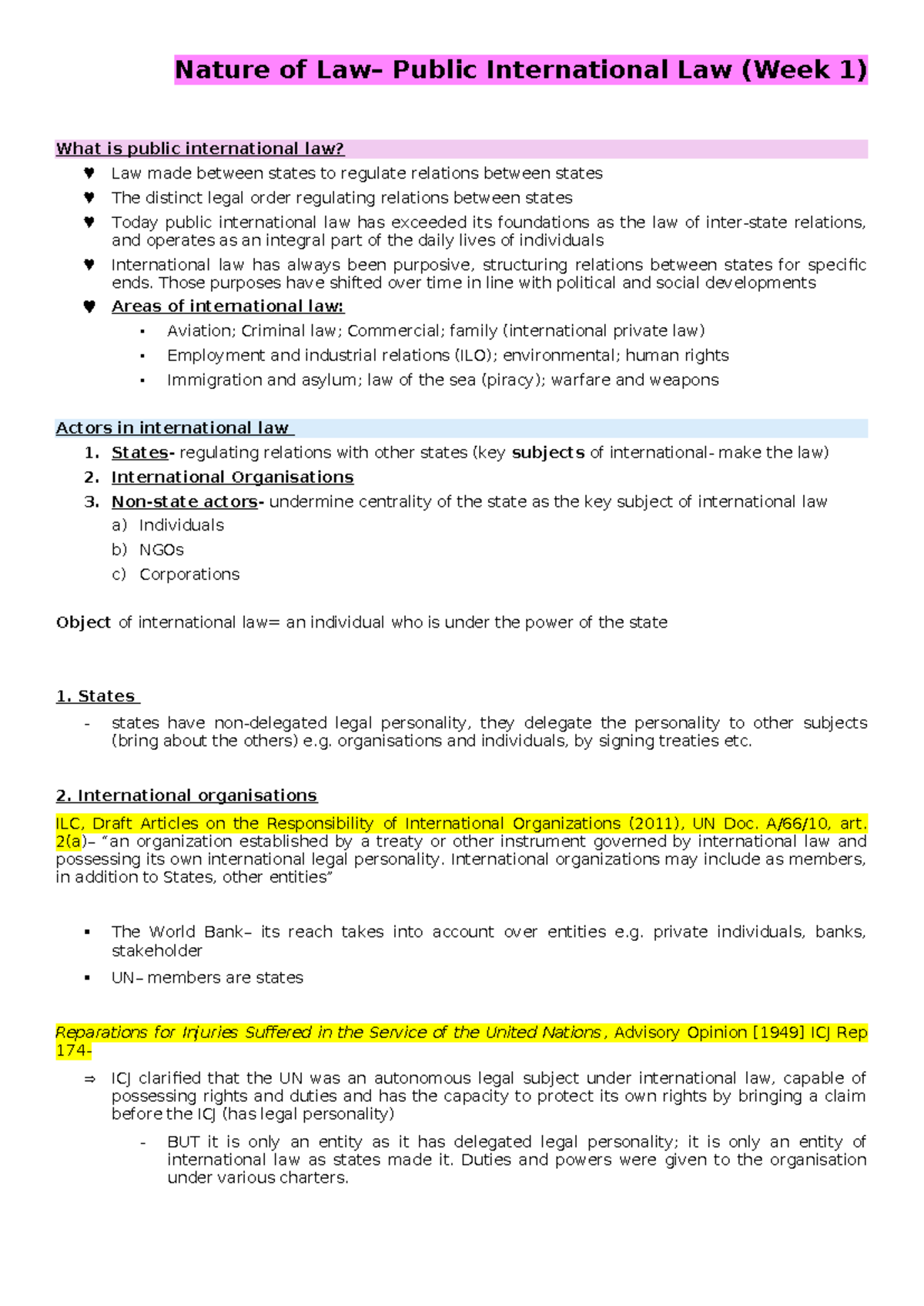 Nature of Public International Law (Week 1) - Lecture Notes - Studocu