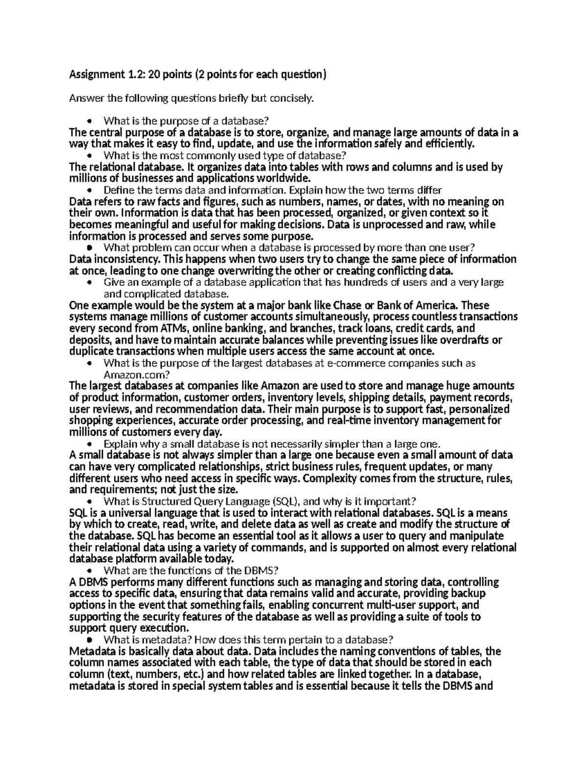 Assignment 1 - Lecture Notes on Database Concepts - Studocu