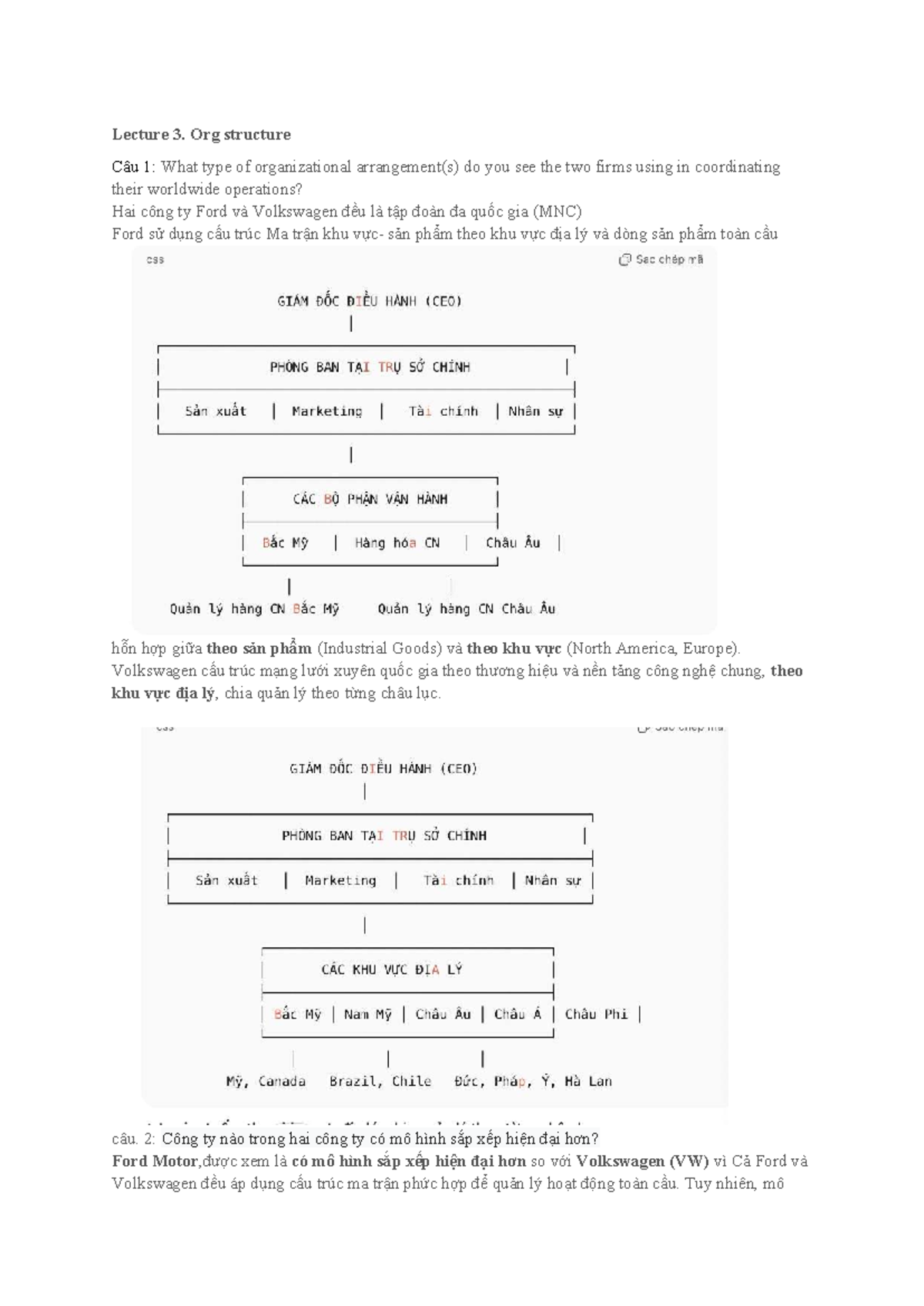 Lecture 3: Org Structure of Ford & Volkswagen - 123456 - Studocu