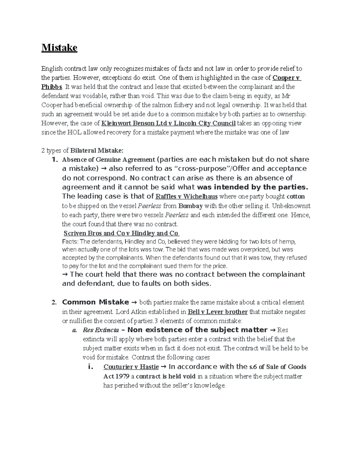 Mistakes in Contract Law: Key Cases and Legal Principles (Course Code ...