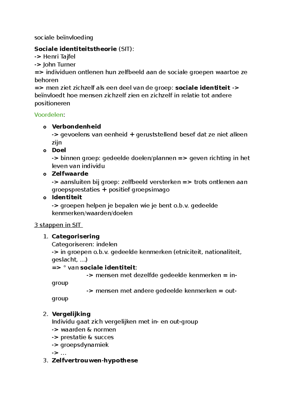 Samenvatting Sociale Beïnvloeding en Sociale Identiteitstheorie (SIT ...