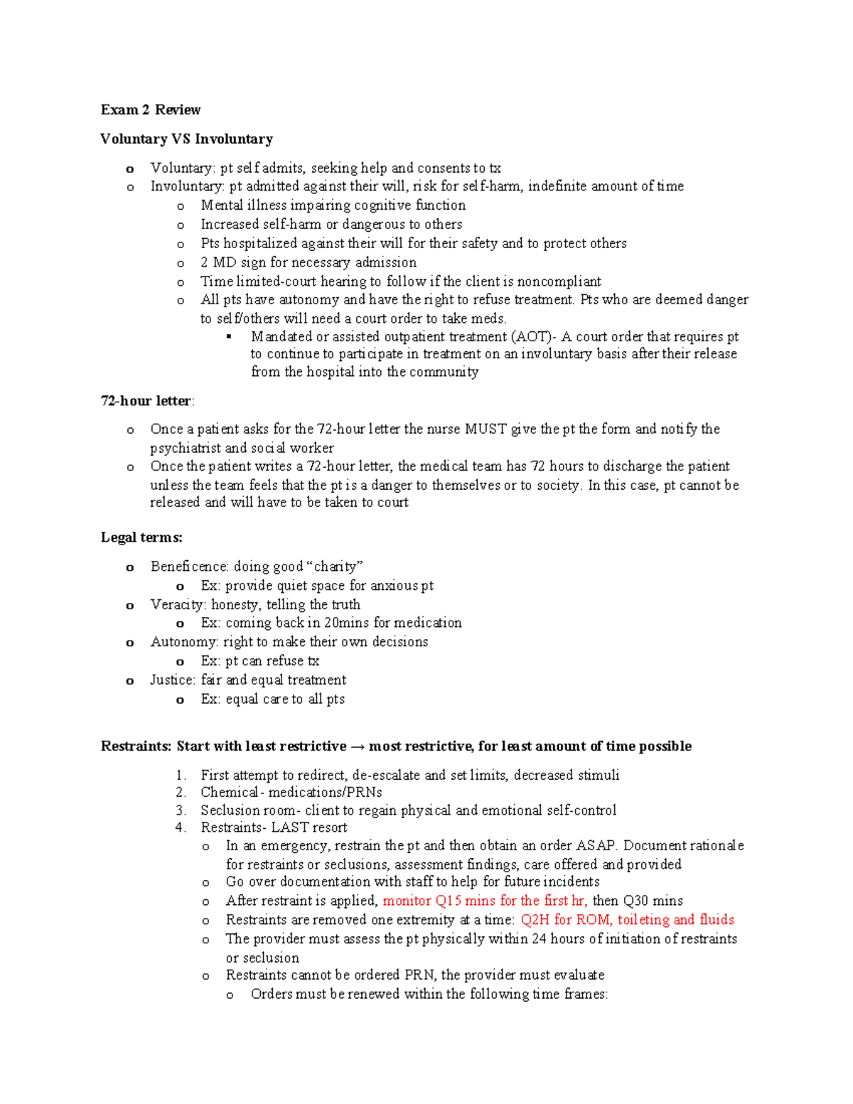 Psychiatric Nursing Exam 2 Review: Key Concepts and Interventions - Studocu