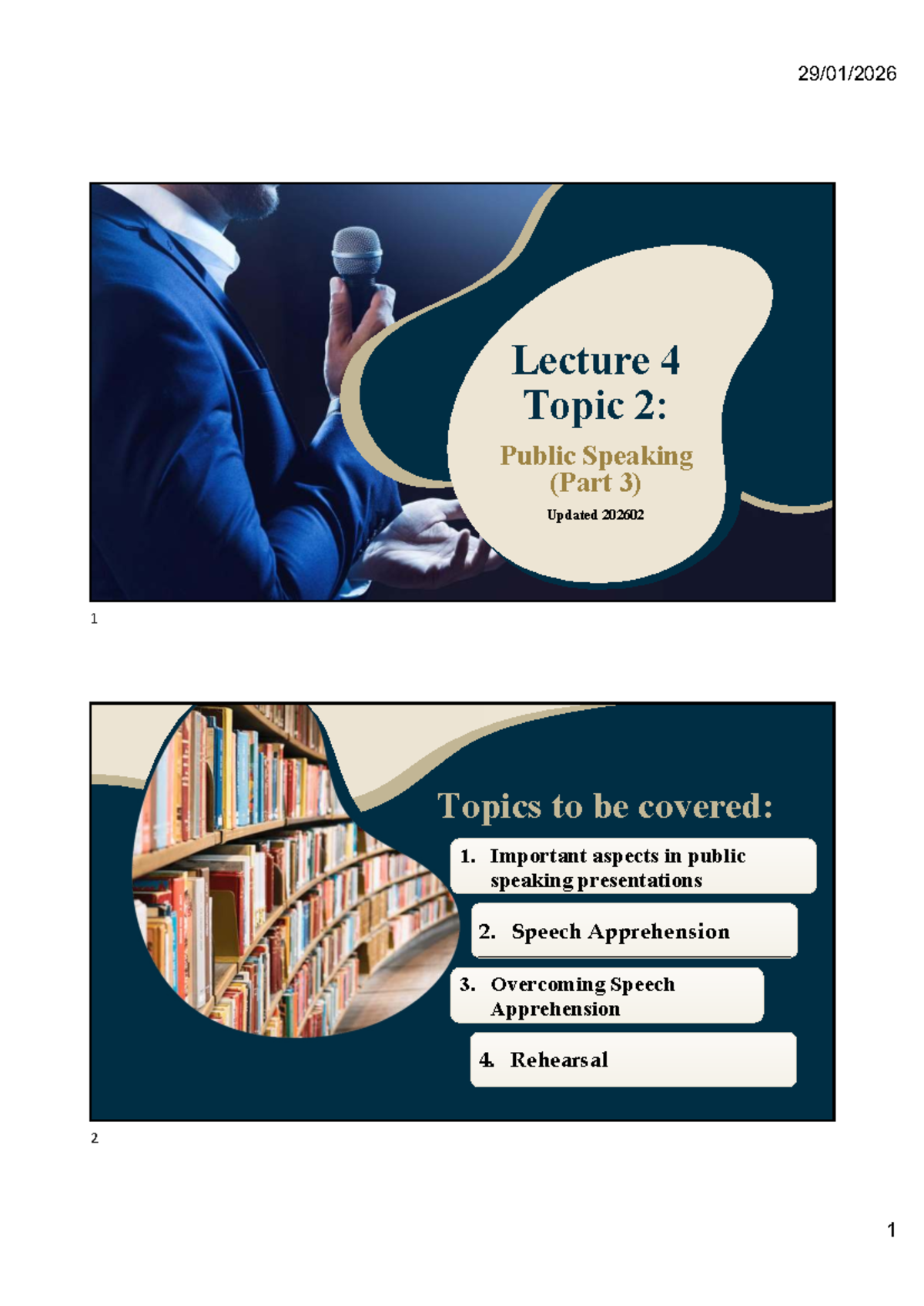 Lecture 4: Public Speaking Techniques and Overcoming Apprehension - Studocu