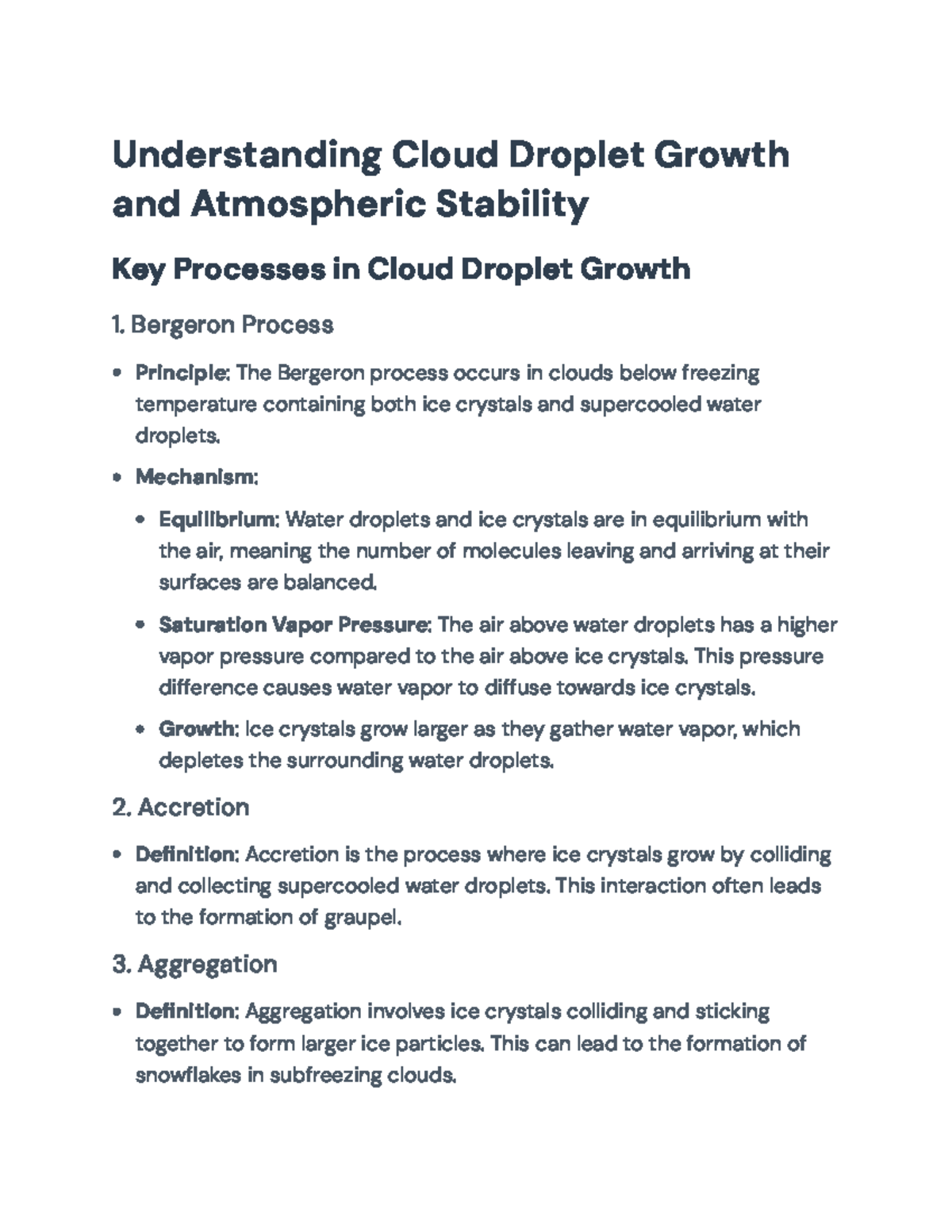 Understanding Cloud Droplet Growth and Atmospheric Stability (Course ...