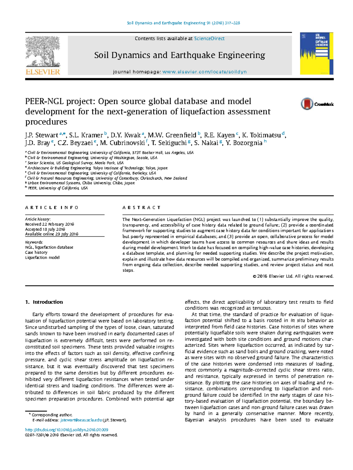 PEER-NGL Project: Open Source Database for Liquefaction Assessment ...