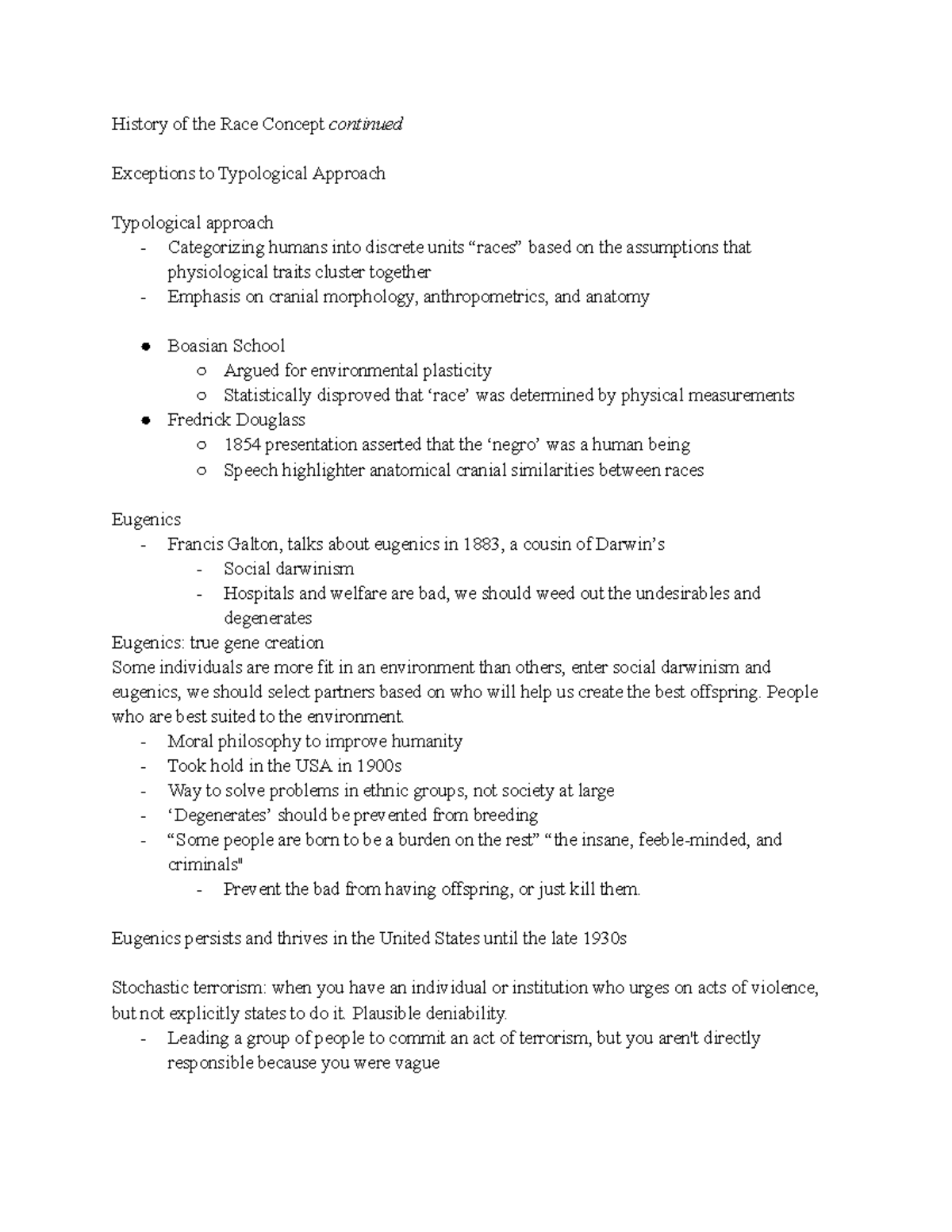 History of the Race Concept: Eugenics and Typology - Studocu