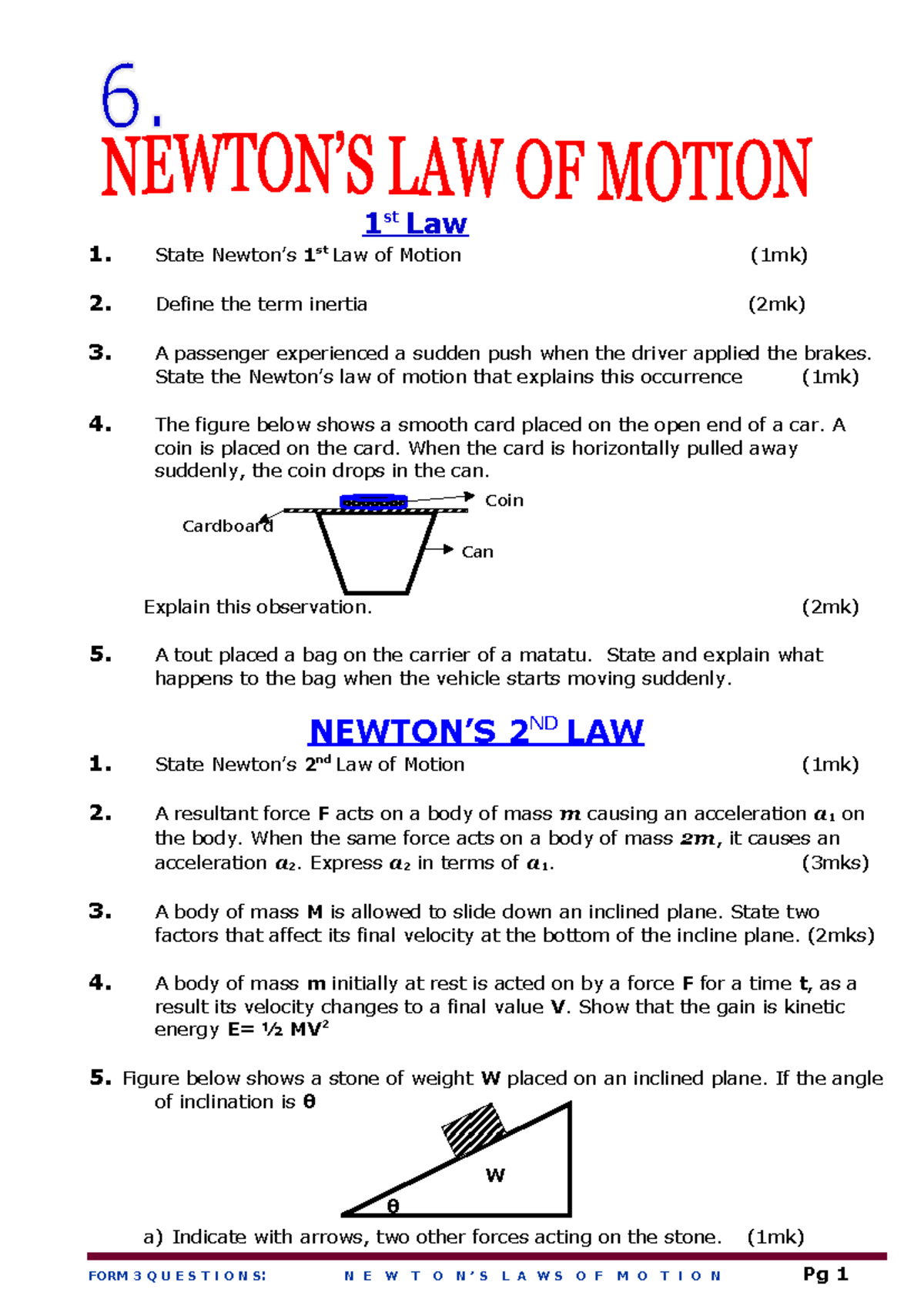 Form 3 Questions: Newton's Laws of Motion (3.1) - Studocu