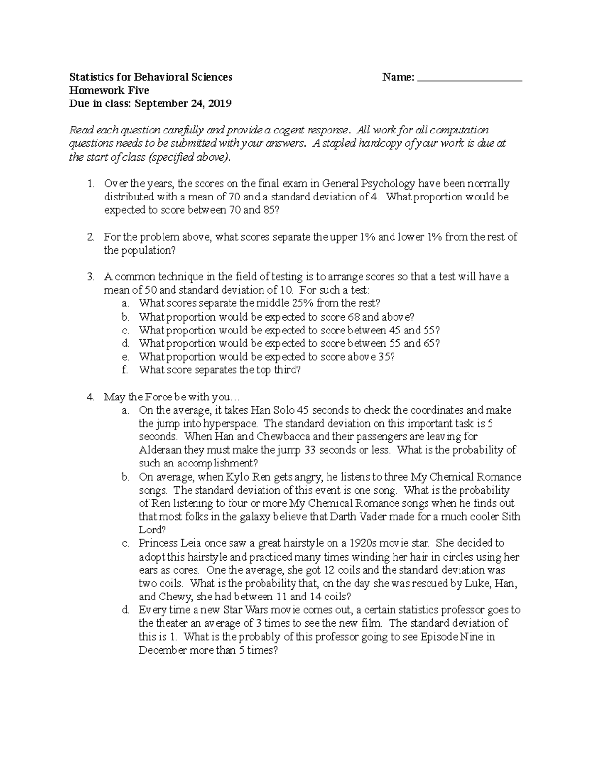 Statistics for Behavioral Sciences - Homework 5 Analysis and Solutions ...