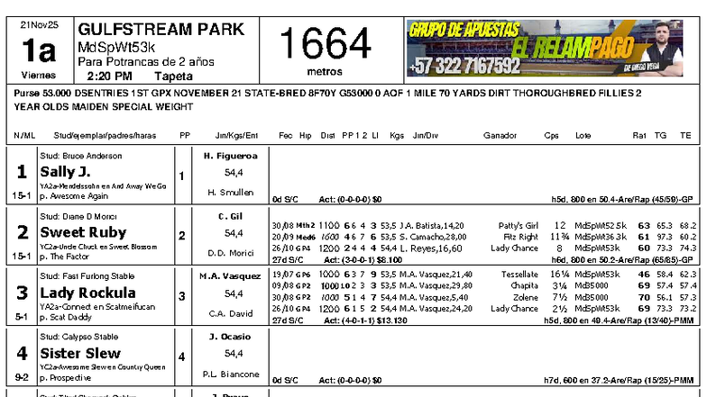 GPX NOVEMBER 21 2025: GULFSTREAM PARK RACE ENTRIES - Studocu