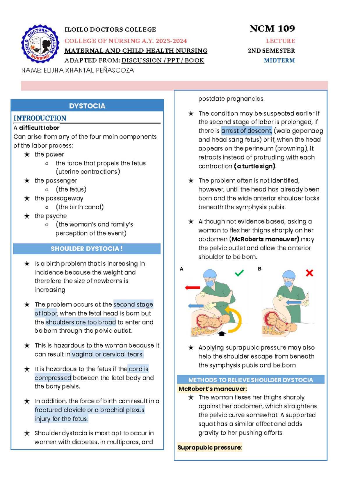 Cephalopelvic Disproportion Ppt Nursing