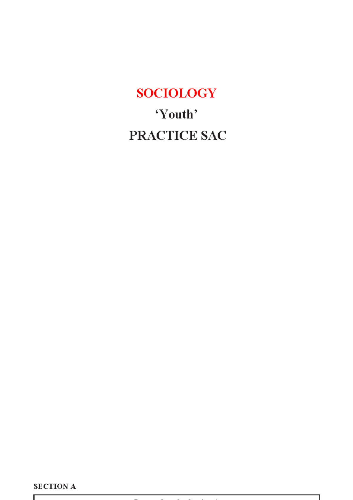 SAC 2025: Sociology Practice on Family Concepts and Gender Roles - Studocu