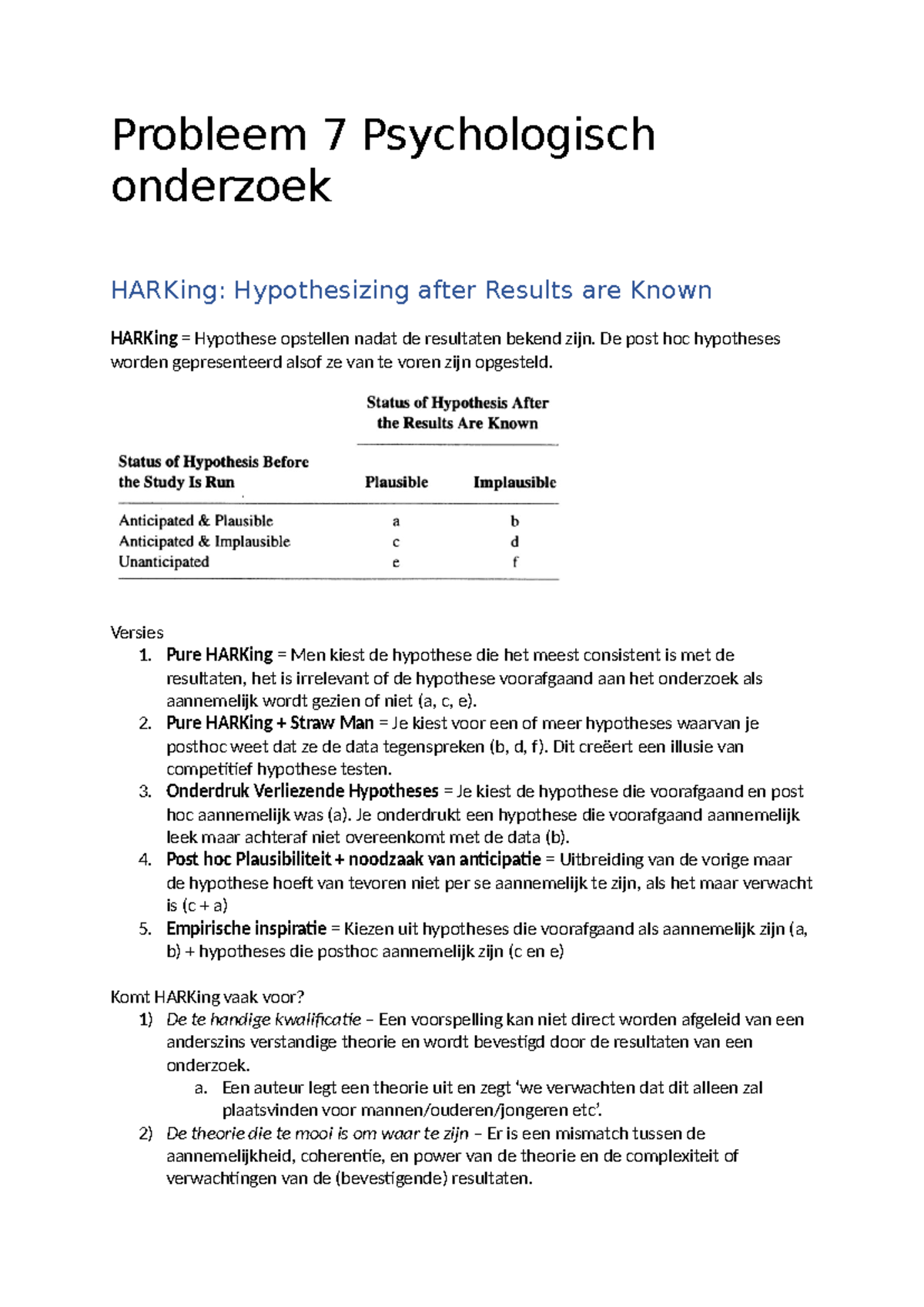 Probleem 7: HARKing en de Impact op Psychologisch Onderzoek - Studeersnel