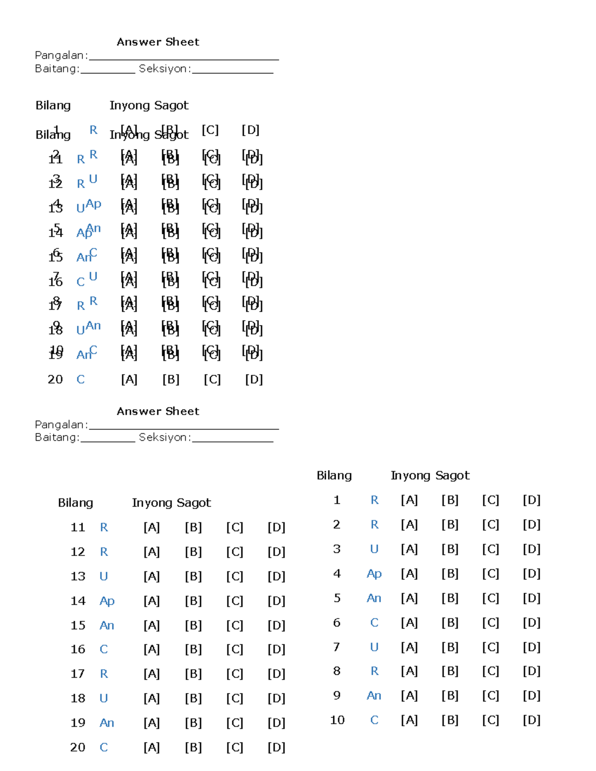 Answer-Sheet-Reading - Answer Sheet Pangalan ...