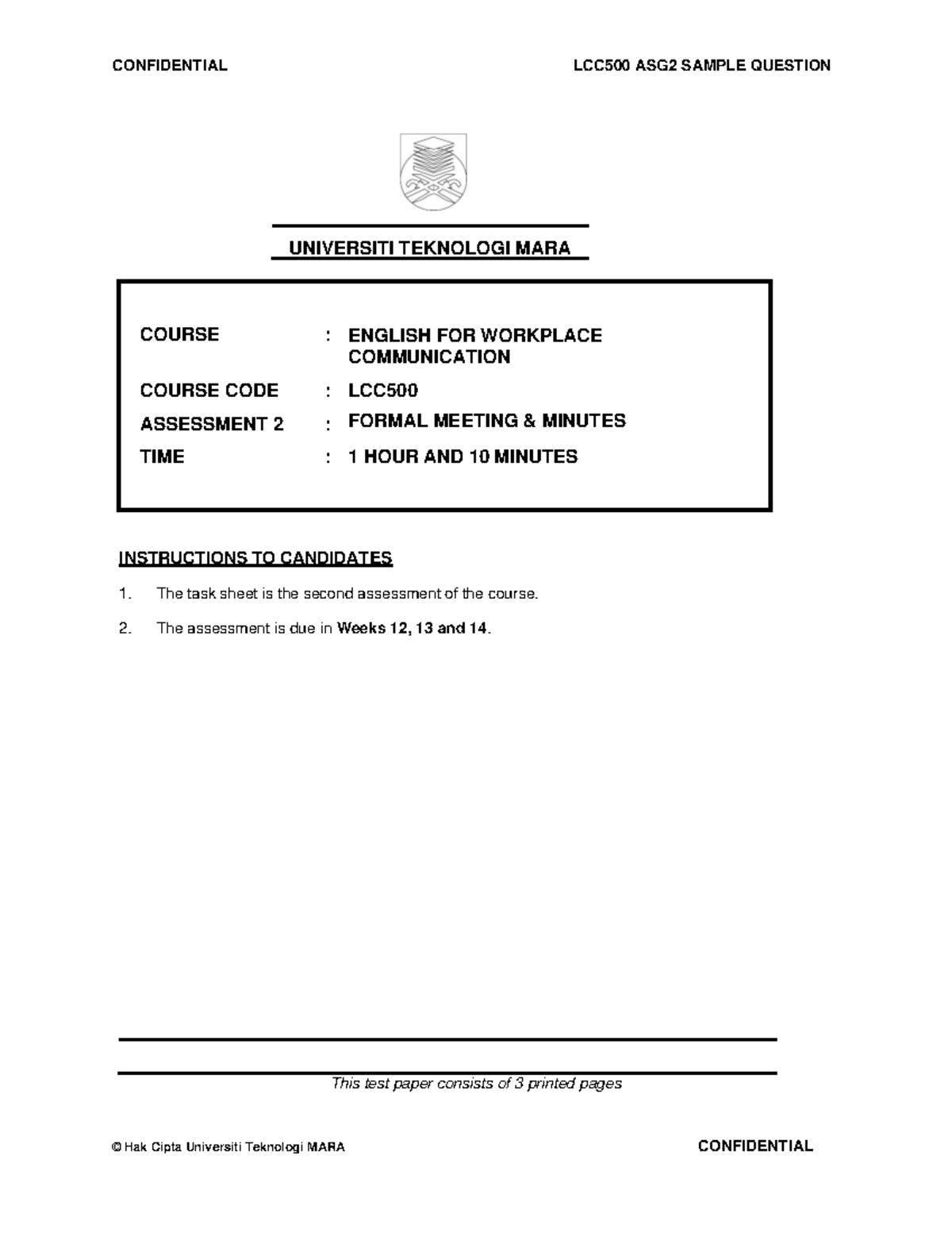 LCC500 ASG2 Formal Meeting Sample Question & Instructions - Studocu