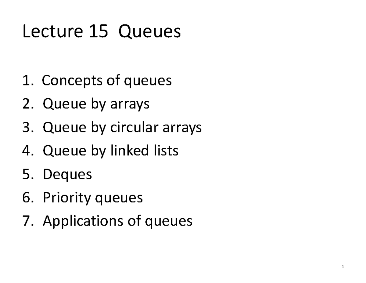 Cp264 lecture 15: Understanding queues and their applications - Studocu