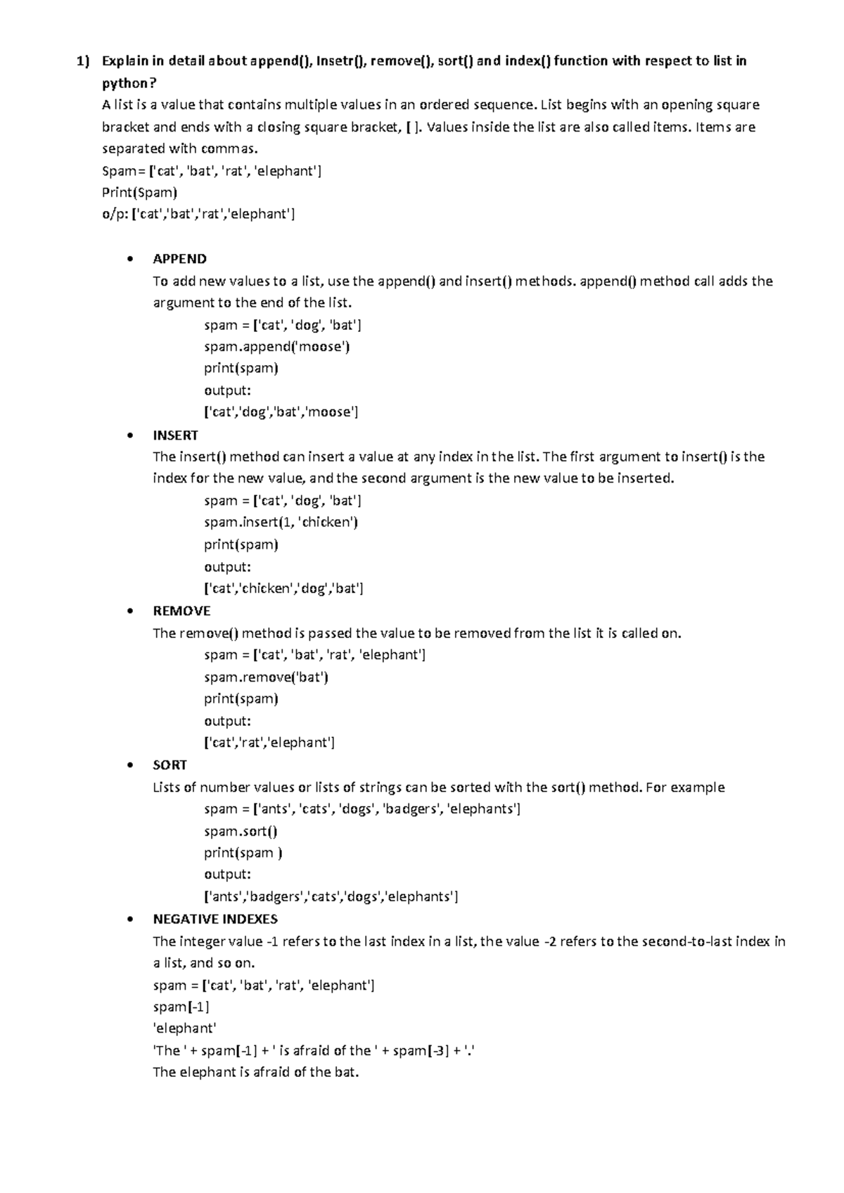 Final Exam - Python List and Dictionary Methods Explained - Studocu