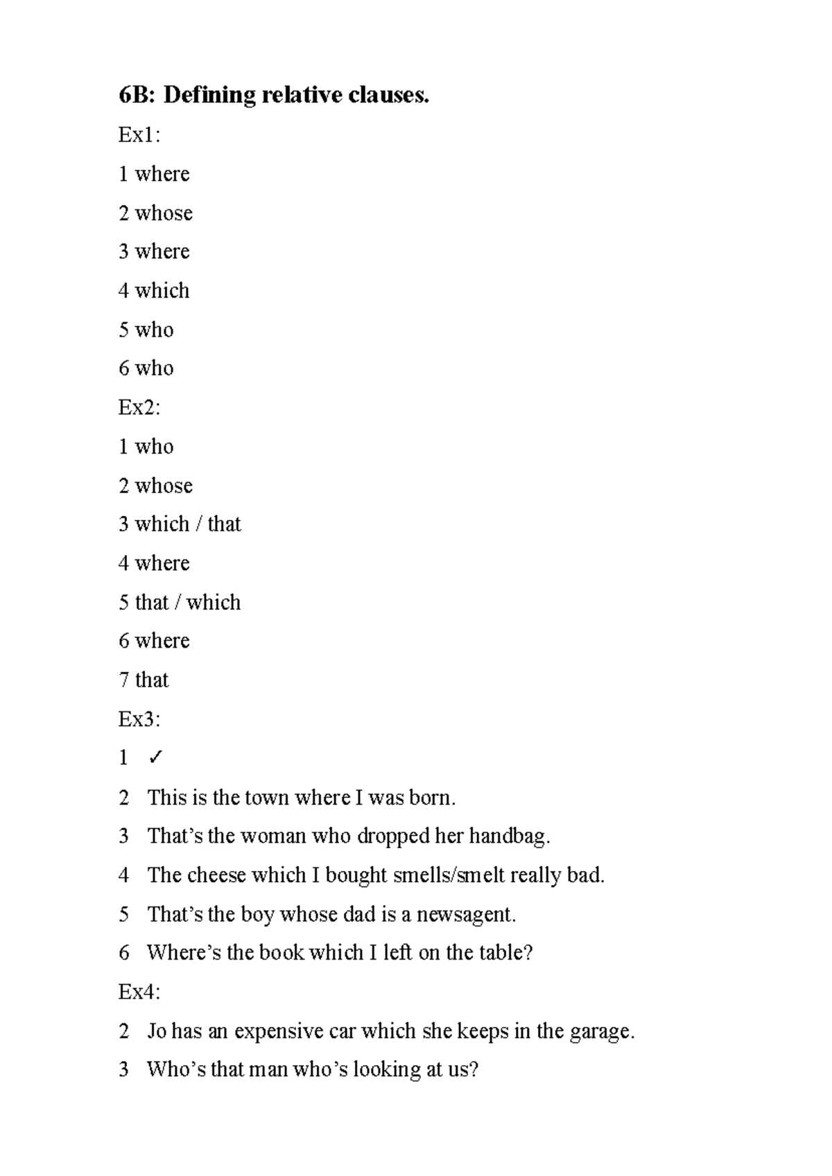 6B & 6D: Detailed Answers for Relative Clauses Exercises - Studocu