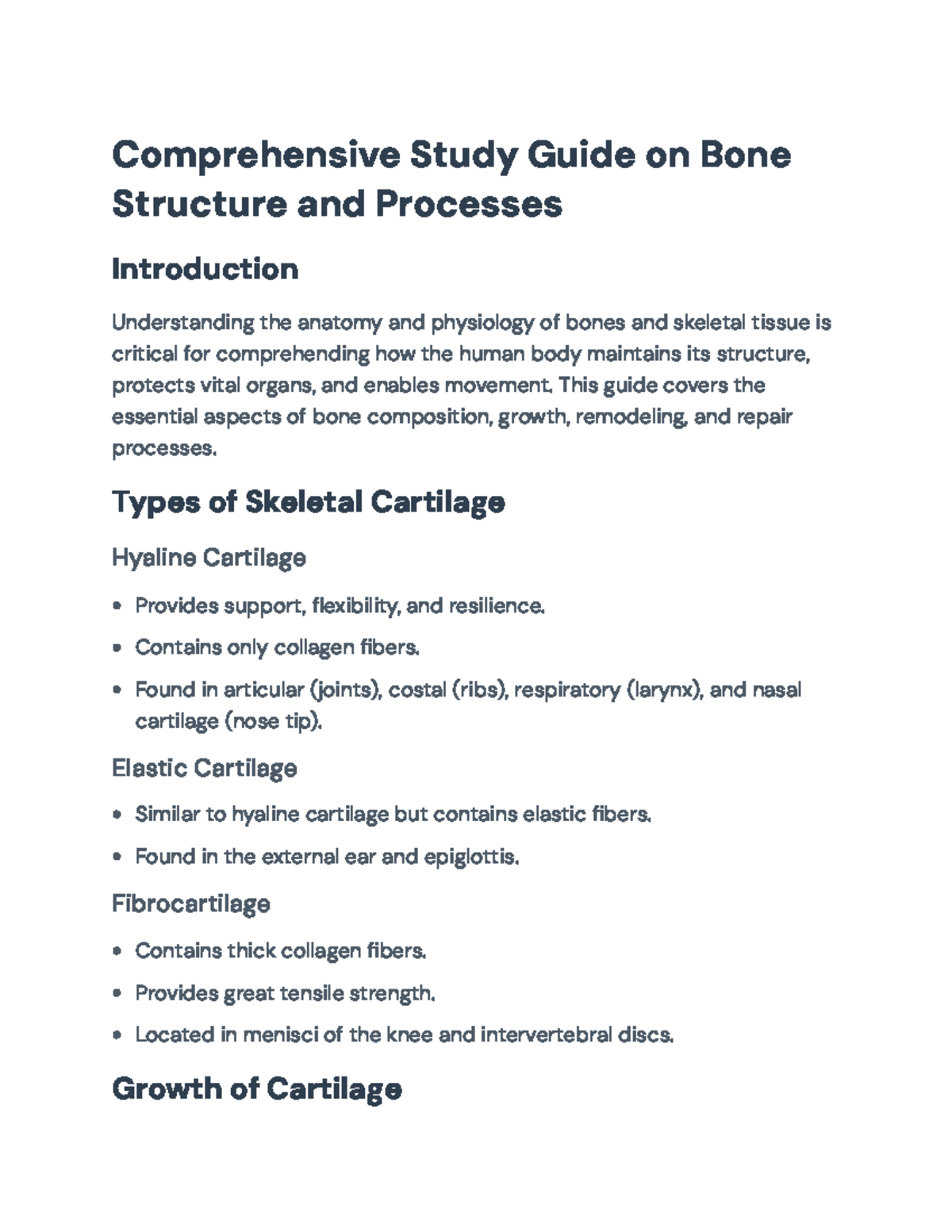 Comprehensive Study Guide on Bone Structure and Processes ...