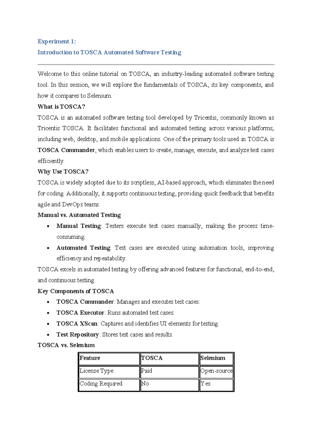 TOSCA Experiment 1: Intro to Automated Software Testing Techniques ...