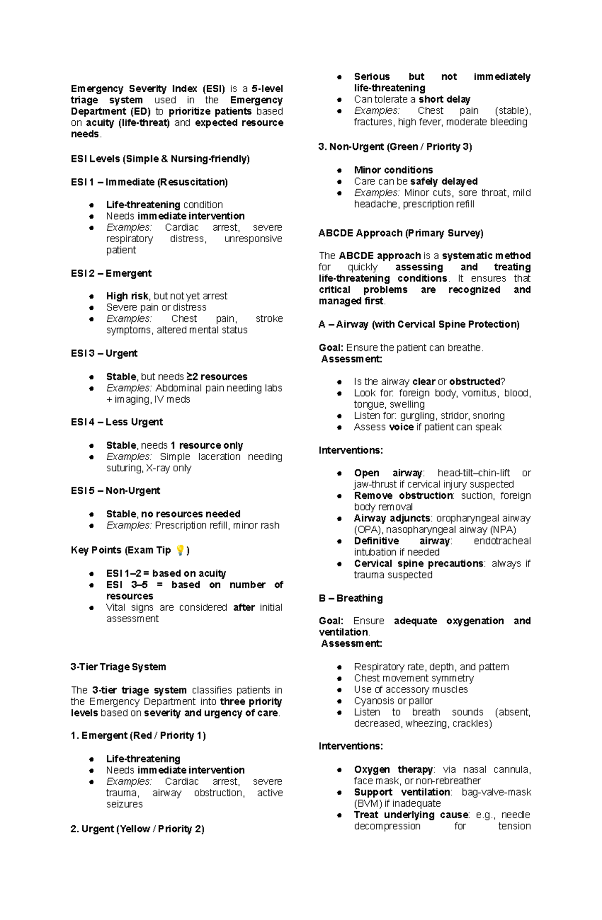 ER Concept: Emergency Nursing and Triage System Overview - Studocu