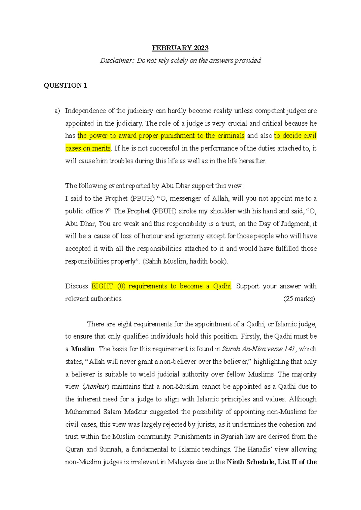 February 2023 - Answers to Past Year Questions on Islamic Law (MILS ...
