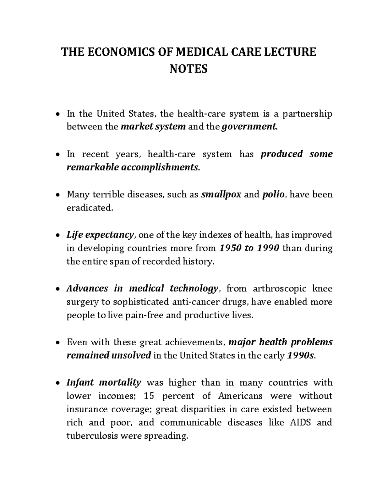 The Economics of Medical Care Lecture Notes - THE ECONOMICS OF MEDICAL ...