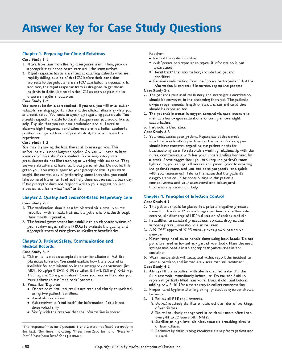 Answer Key for Case Study Questions - Lab Manual (Respiratory Care ...