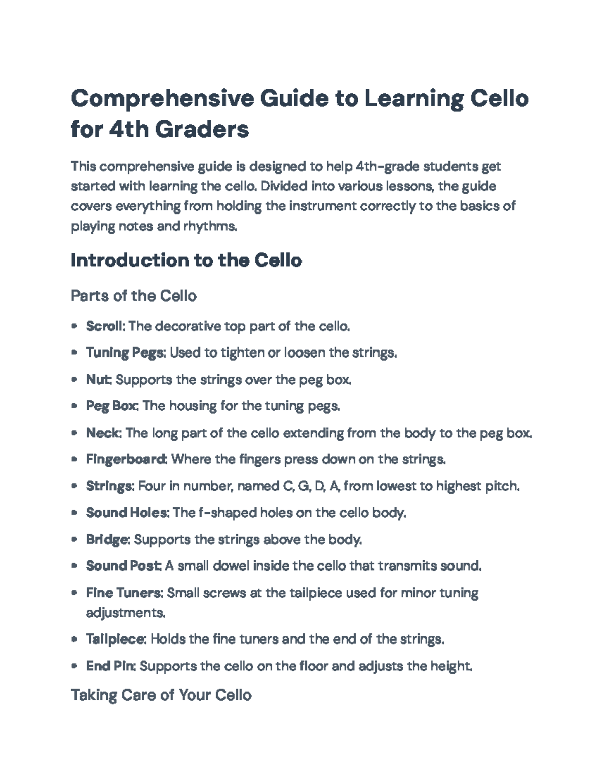 Comprehensive Cello Learning Guide for 4th Graders: Basics & Care ...