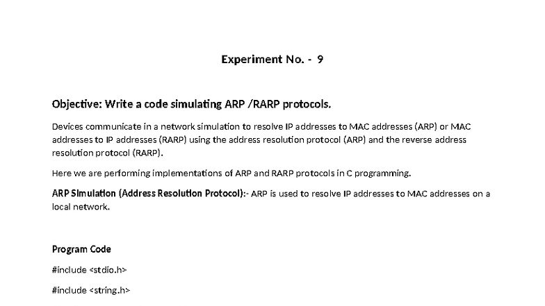 ARP and RARP Protocol Simulation - Exp No. 9 - Studocu