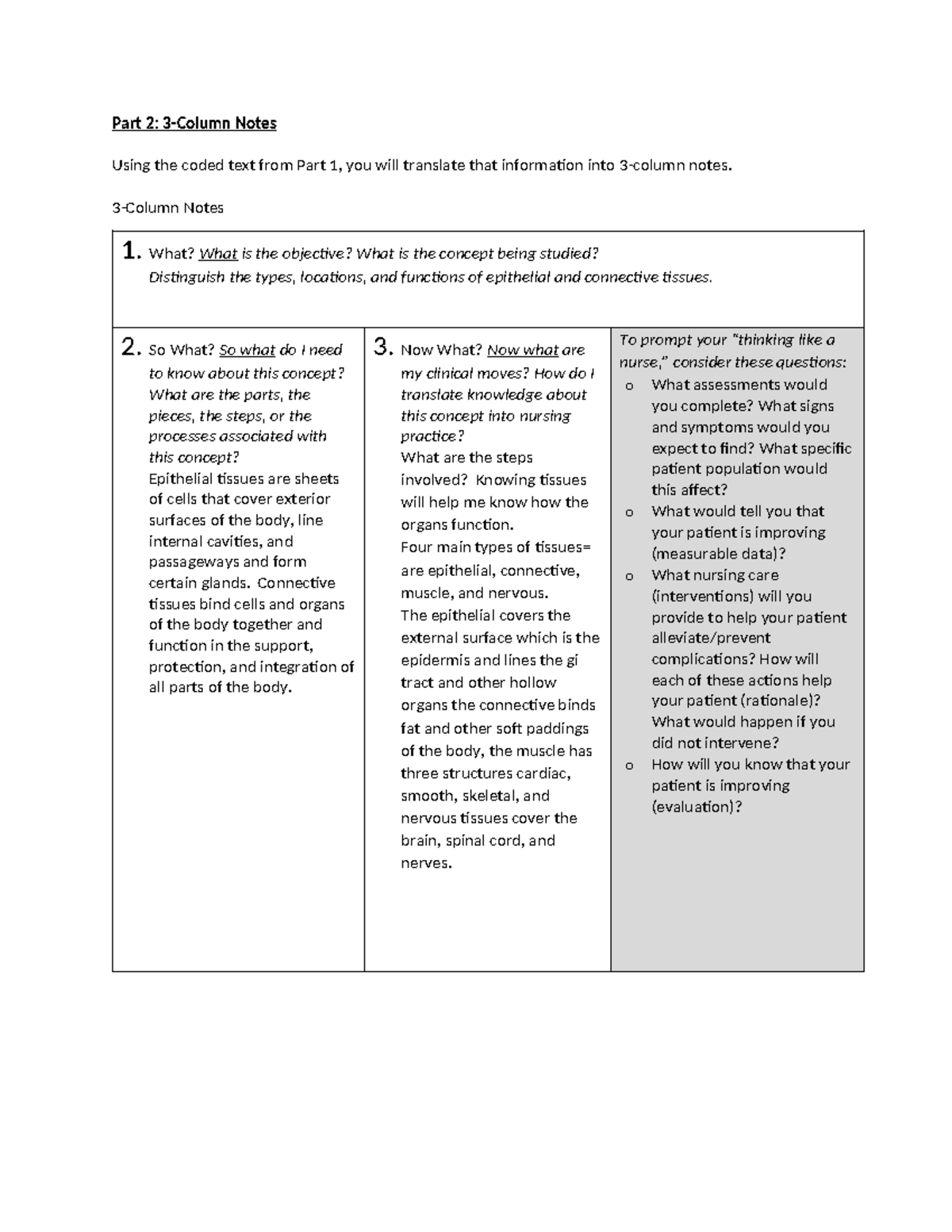 3-Column Notes on Tissues - Epithelial & Connective (NURS 101) - Studocu