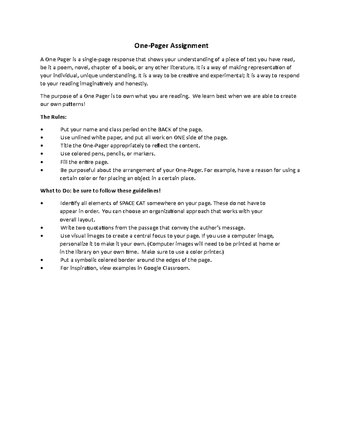 One-Pager Assignment Instructions for Creative Response - Studocu