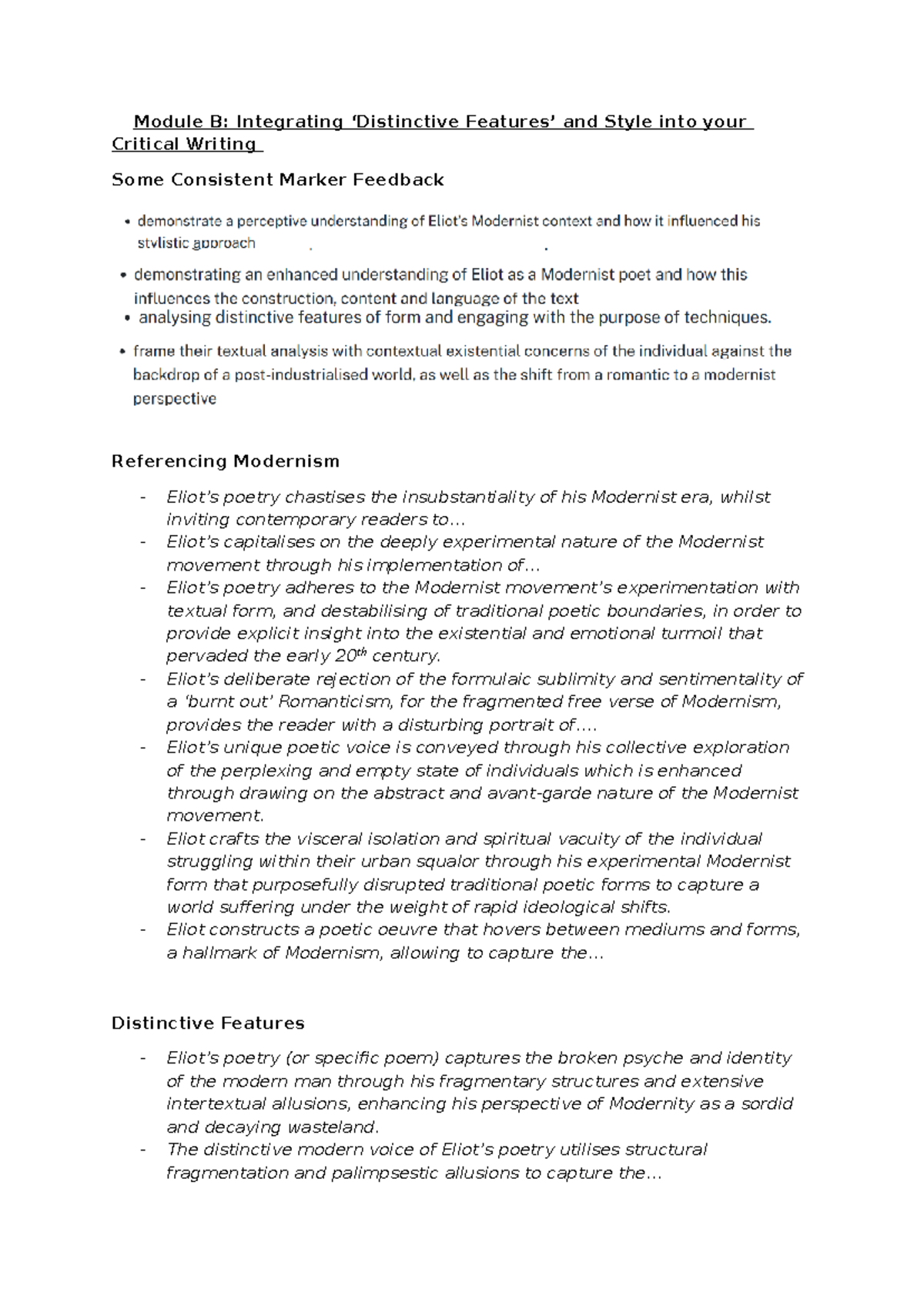 Module B: Modernist Poetry Analysis and Key Insights - Studocu