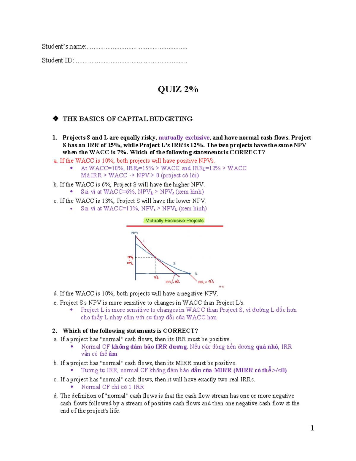 Quiz 2 - Capital Budgeting Concepts and Calculations - Studocu