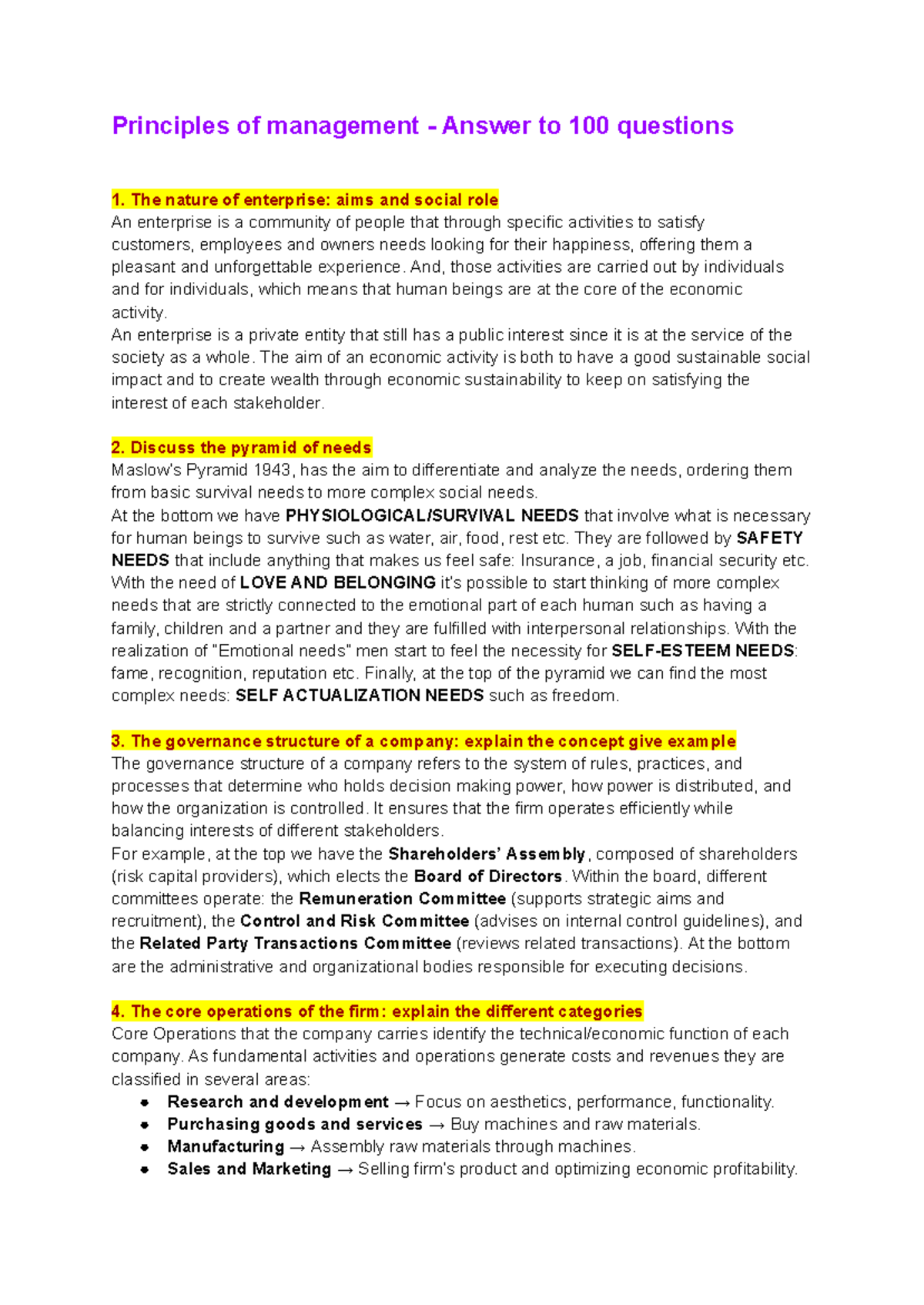 Principles of Management (MGT-5): Answers to 100 Key Questions - Studocu