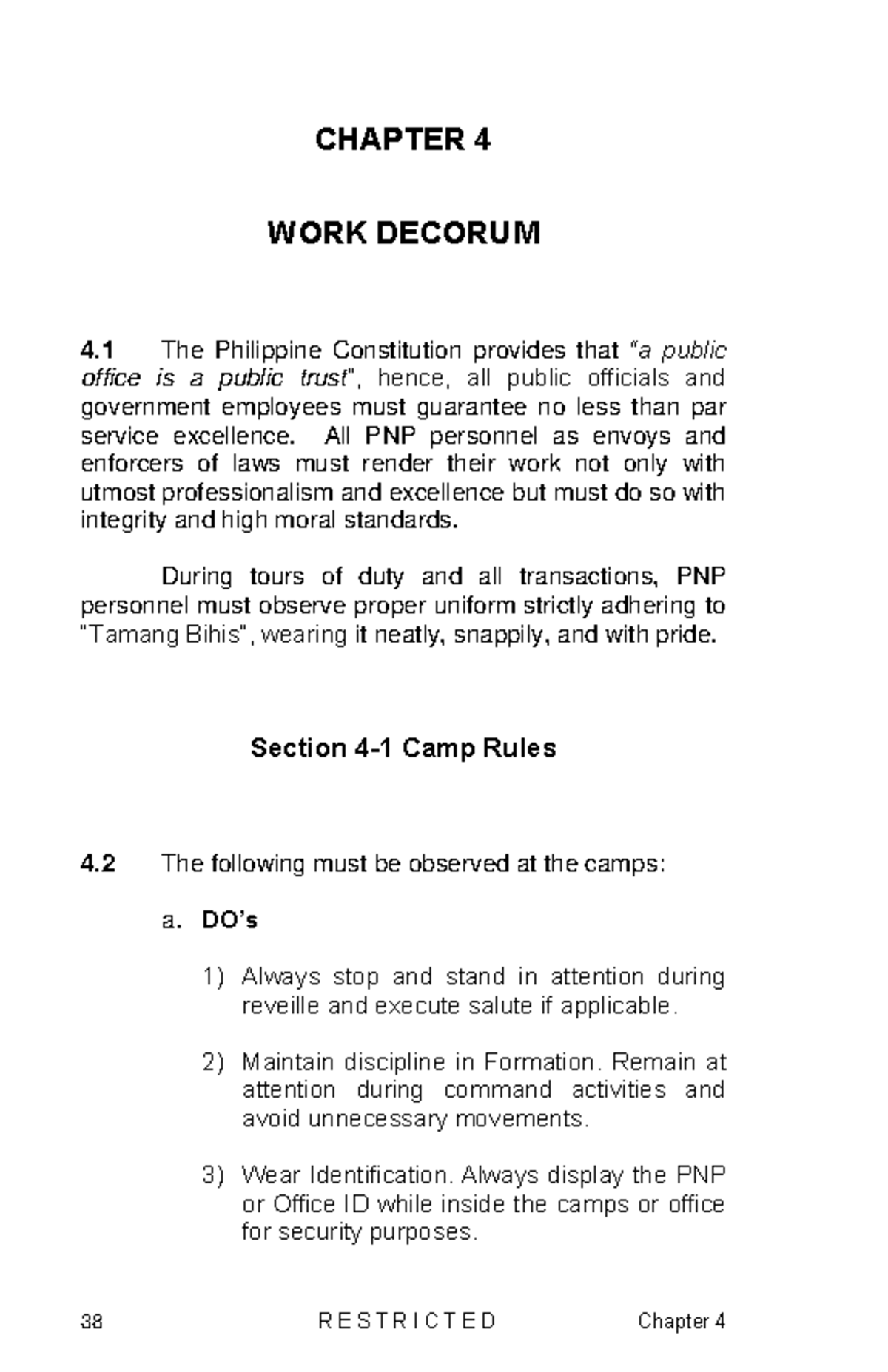 CHAPTER 4: WORK DECORUM AND PROFESSIONALISM IN PNP (BEED) - Studocu