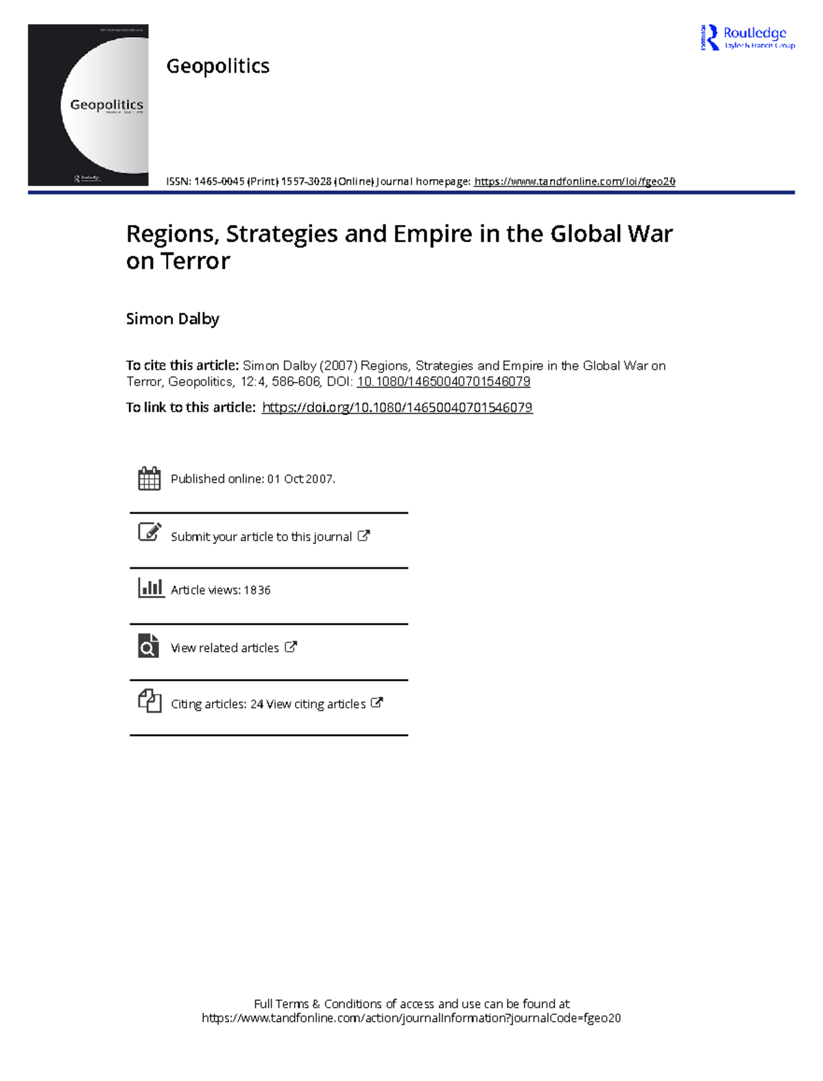 Regions, Strategies, and Empire: Insights from the Global War on Terror ...