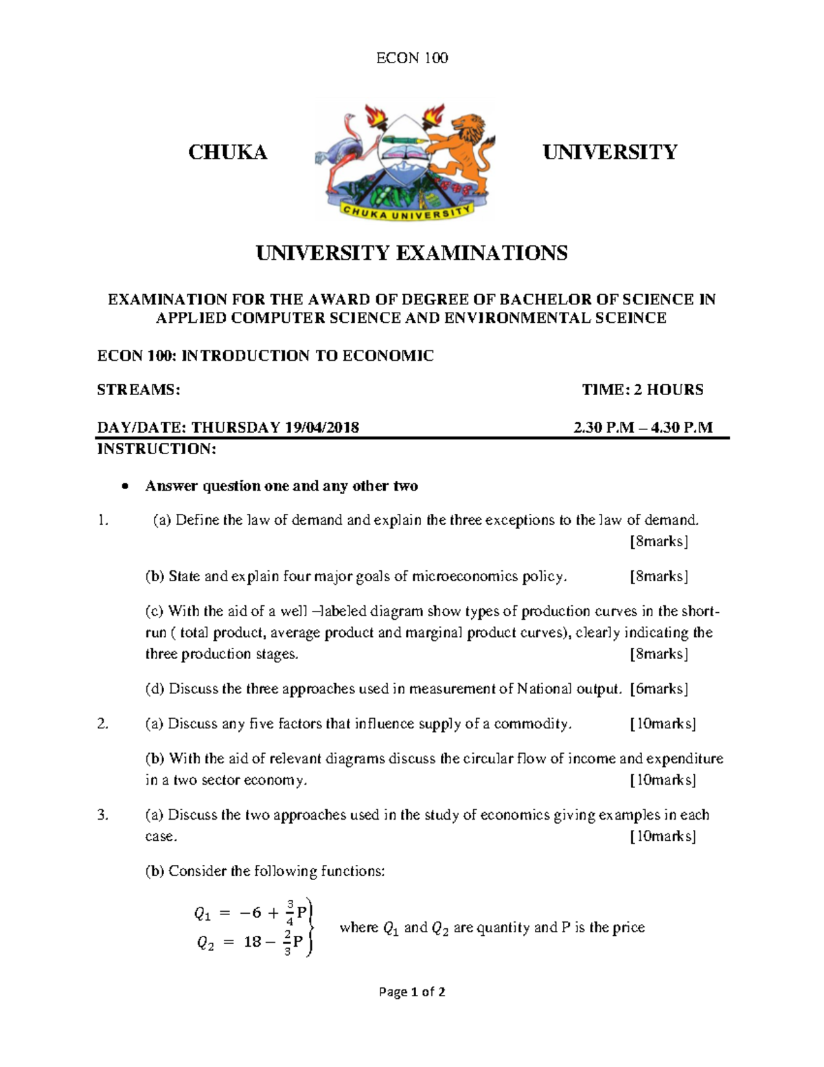 ECON 100 Final Exam Practice Questions and Guidelines - Studocu