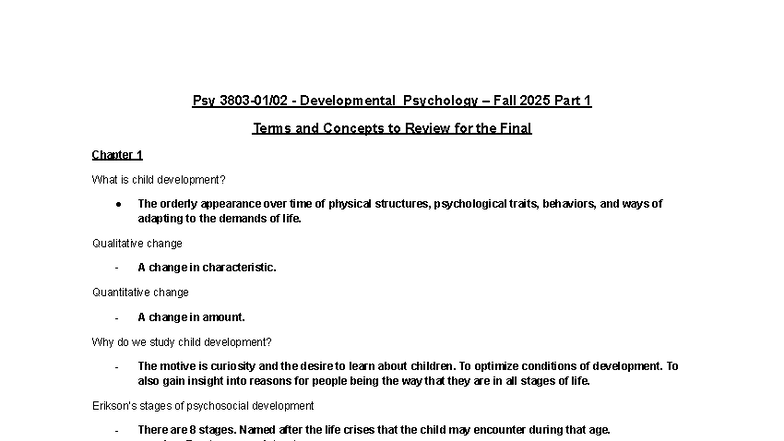 Psy 3803-01/02 Final Exam Review: Key Concepts in Developmental ...