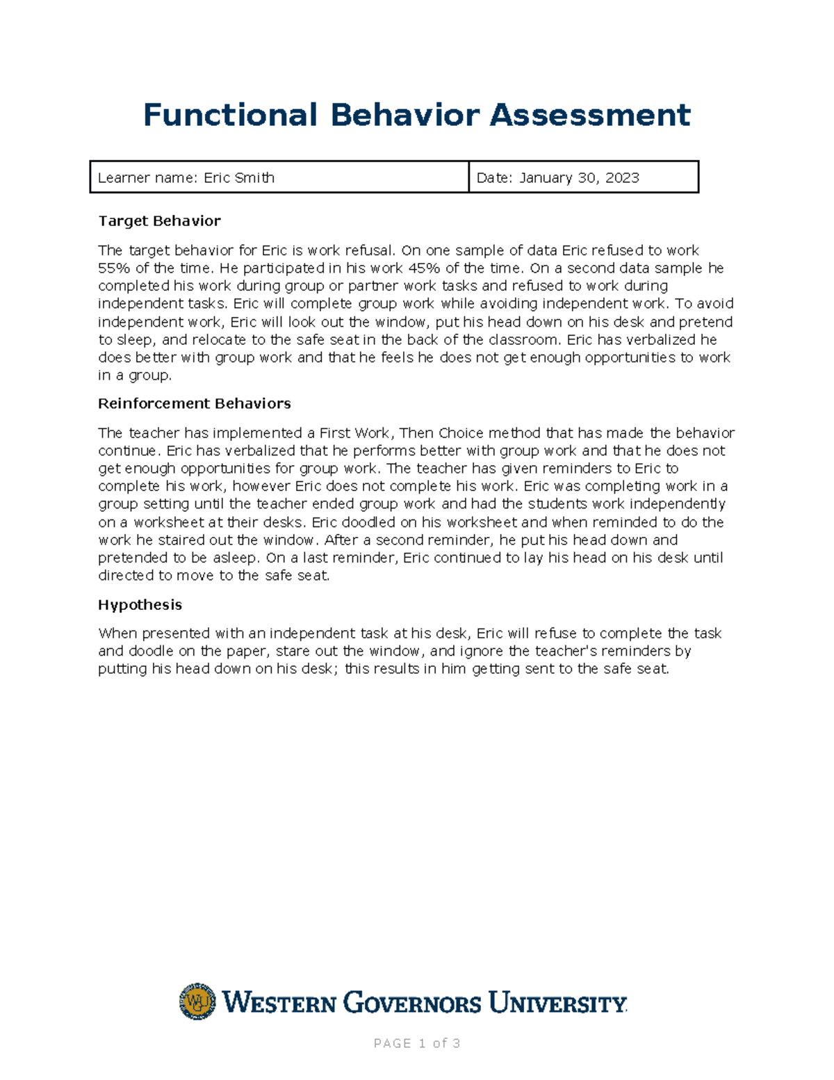 FBA BIP Case Study: Eric Smith's Work Refusal Analysis - Studocu