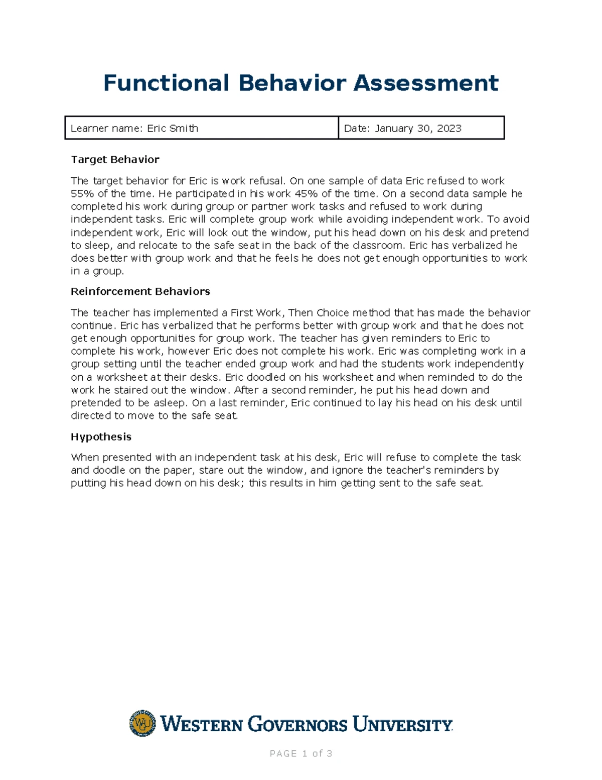 D001 - Task 1 - Functional Behavior Assessment & BIP - Alexis - Studocu
