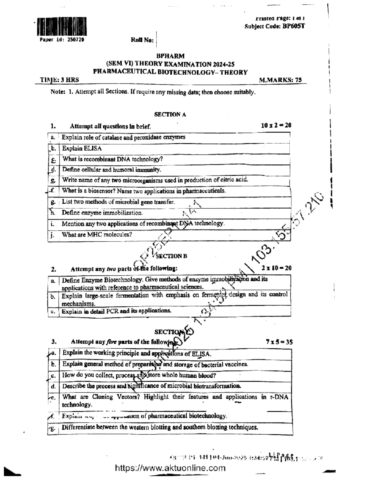 BPharm VI Sem Pharmaceutical Biotechnology BP605T Exam Notes - Studocu