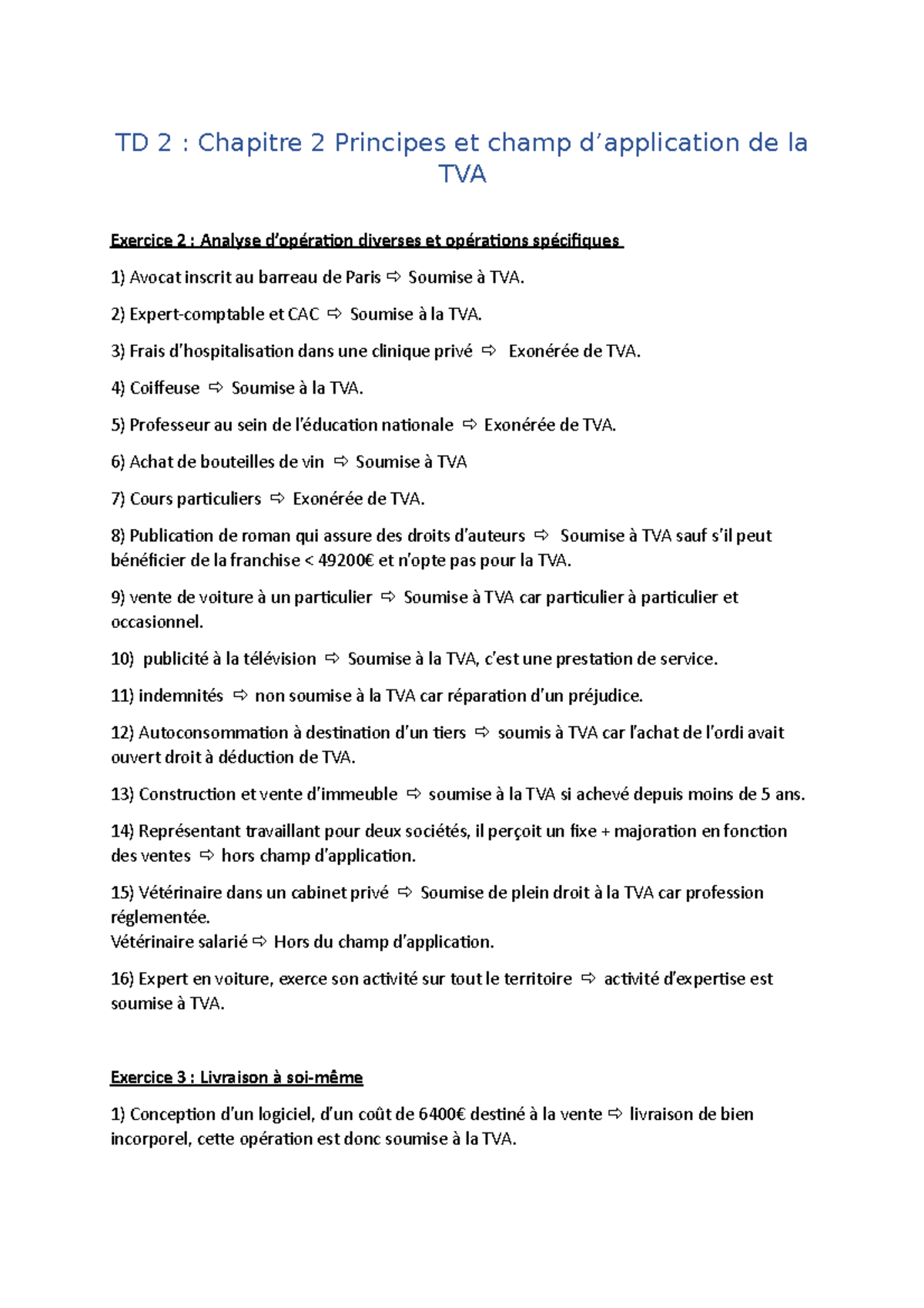 TD 2 Chapitre 2 Principes Et Application De La TVA D taill s Studocu