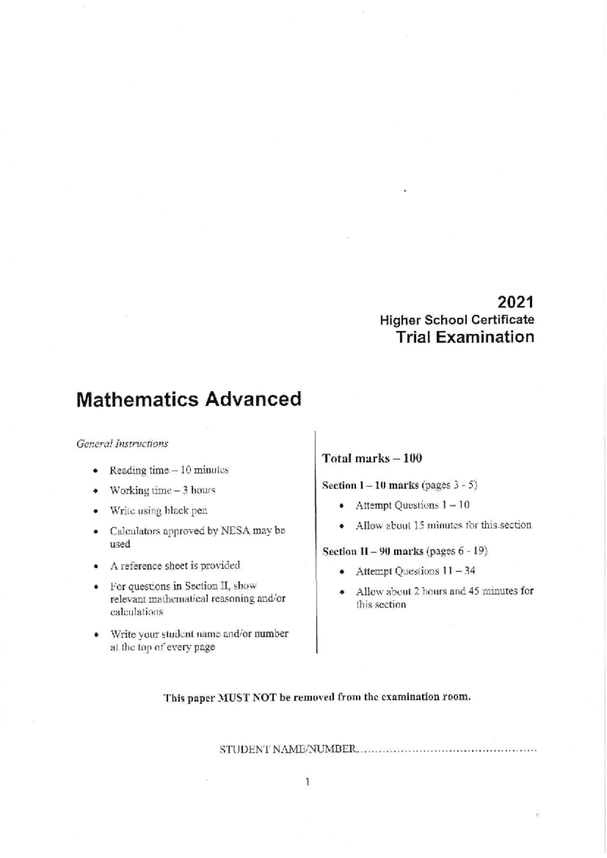 2020 HSC Trial Exam - Mathematics Advanced (MATR20_EXAM) - Studocu