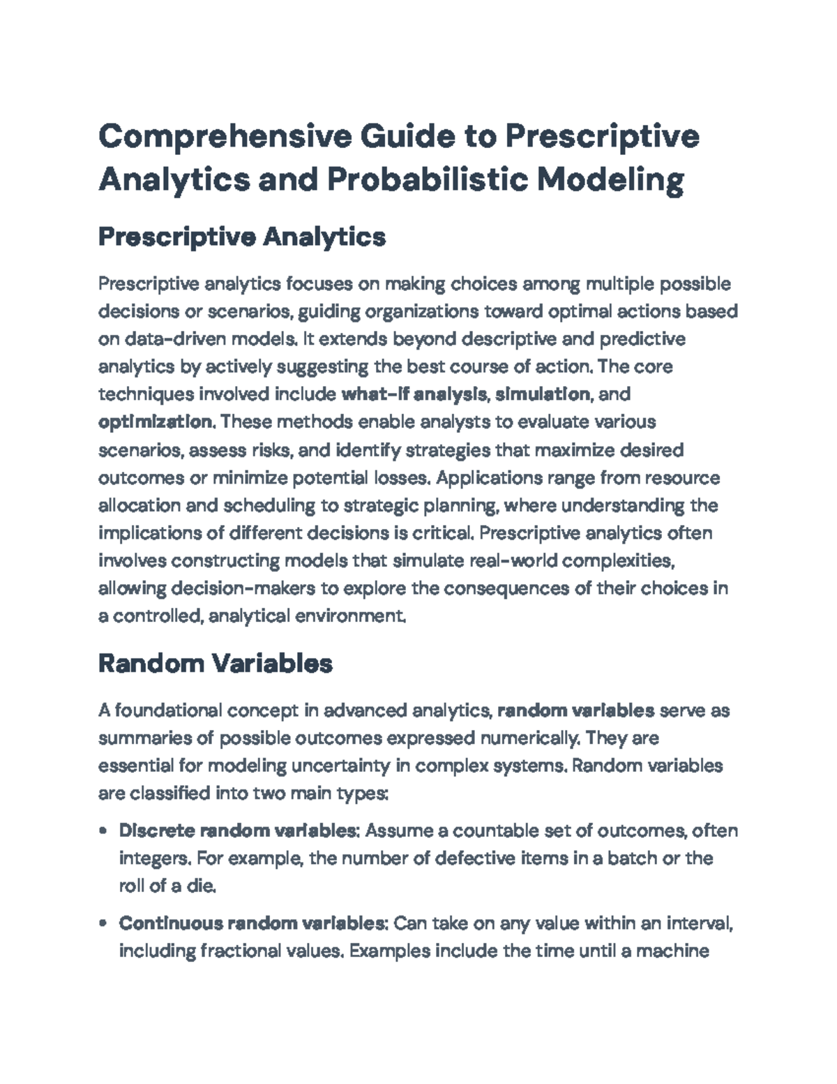 Advanced Guide to Prescriptive Analytics & Probabilistic Modeling - Studocu