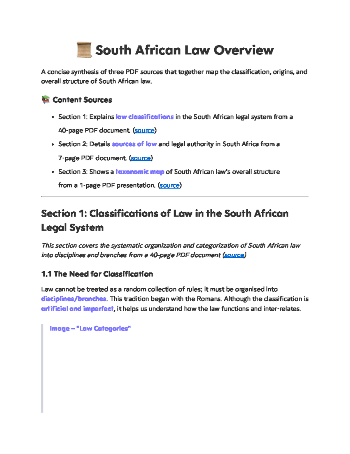 South African Law Classification & Sources Overview (LAW101) - Studocu