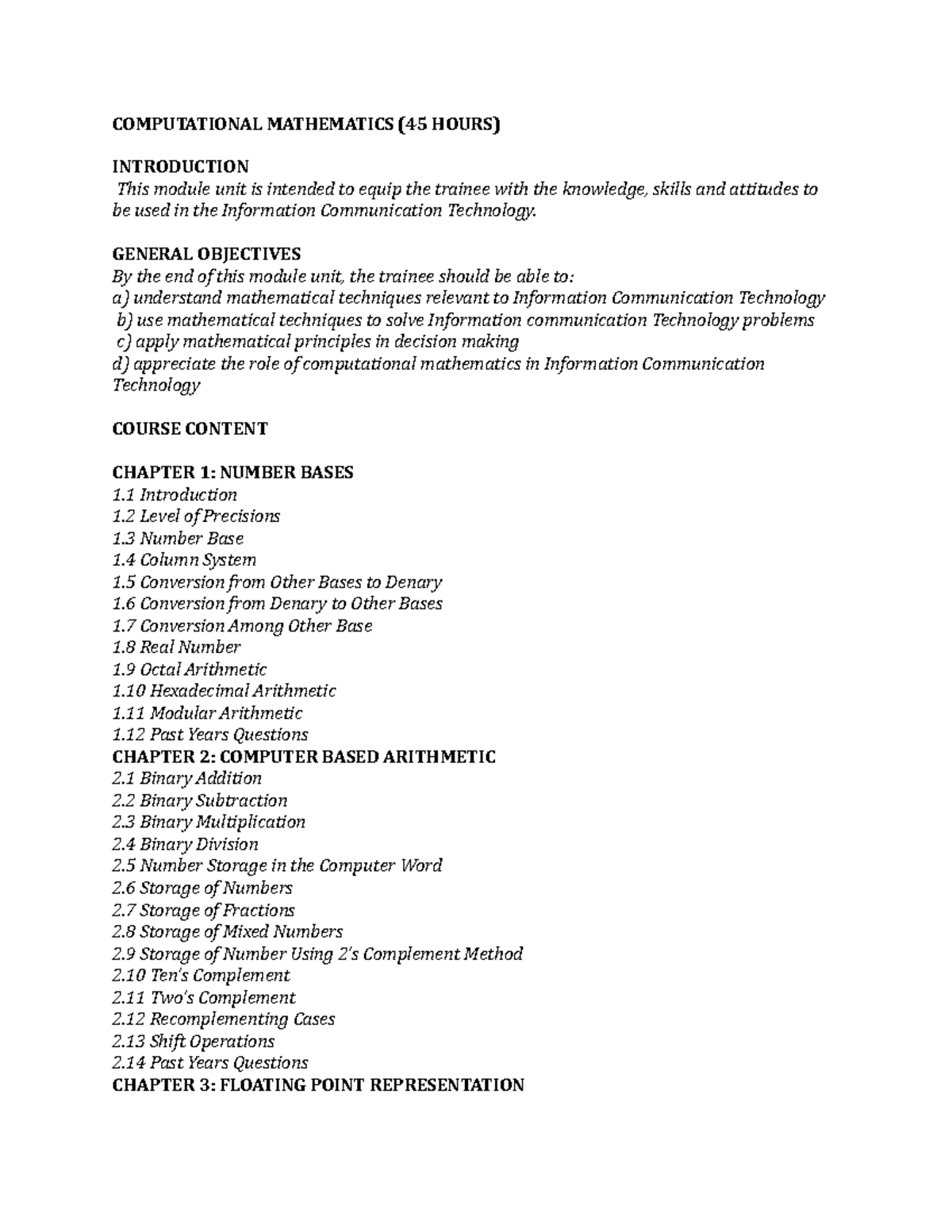 Computational Mathematics Module (ICT 101): Course Overview & Content ...